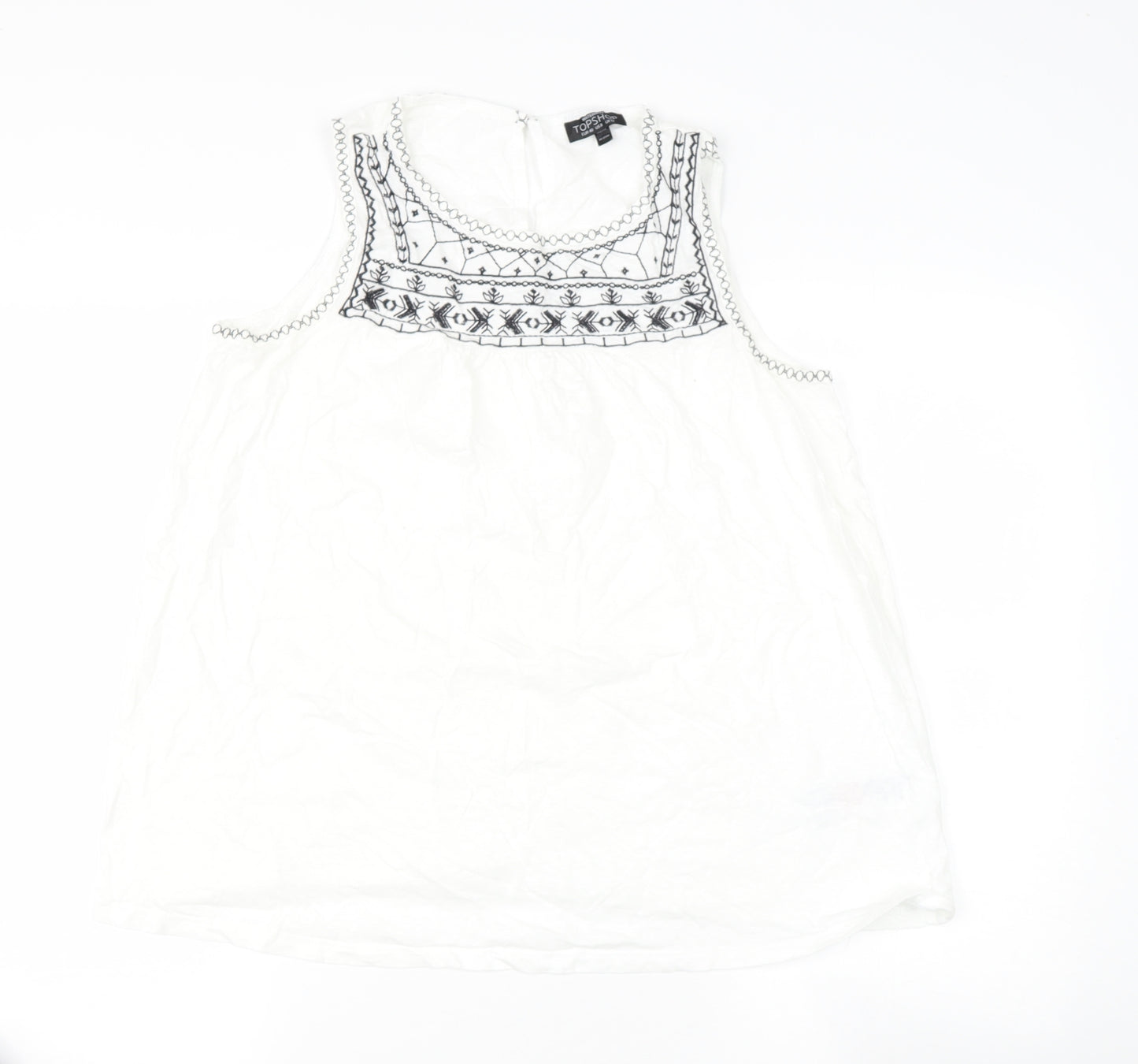 Topshop Womens White  Polyester Basic Blouse Size 12 Round Neck