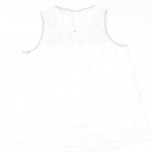Topshop Womens White  Polyester Basic Blouse Size 12 Round Neck