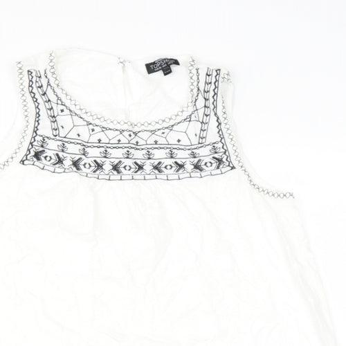 Topshop Womens White  Polyester Basic Blouse Size 12 Round Neck
