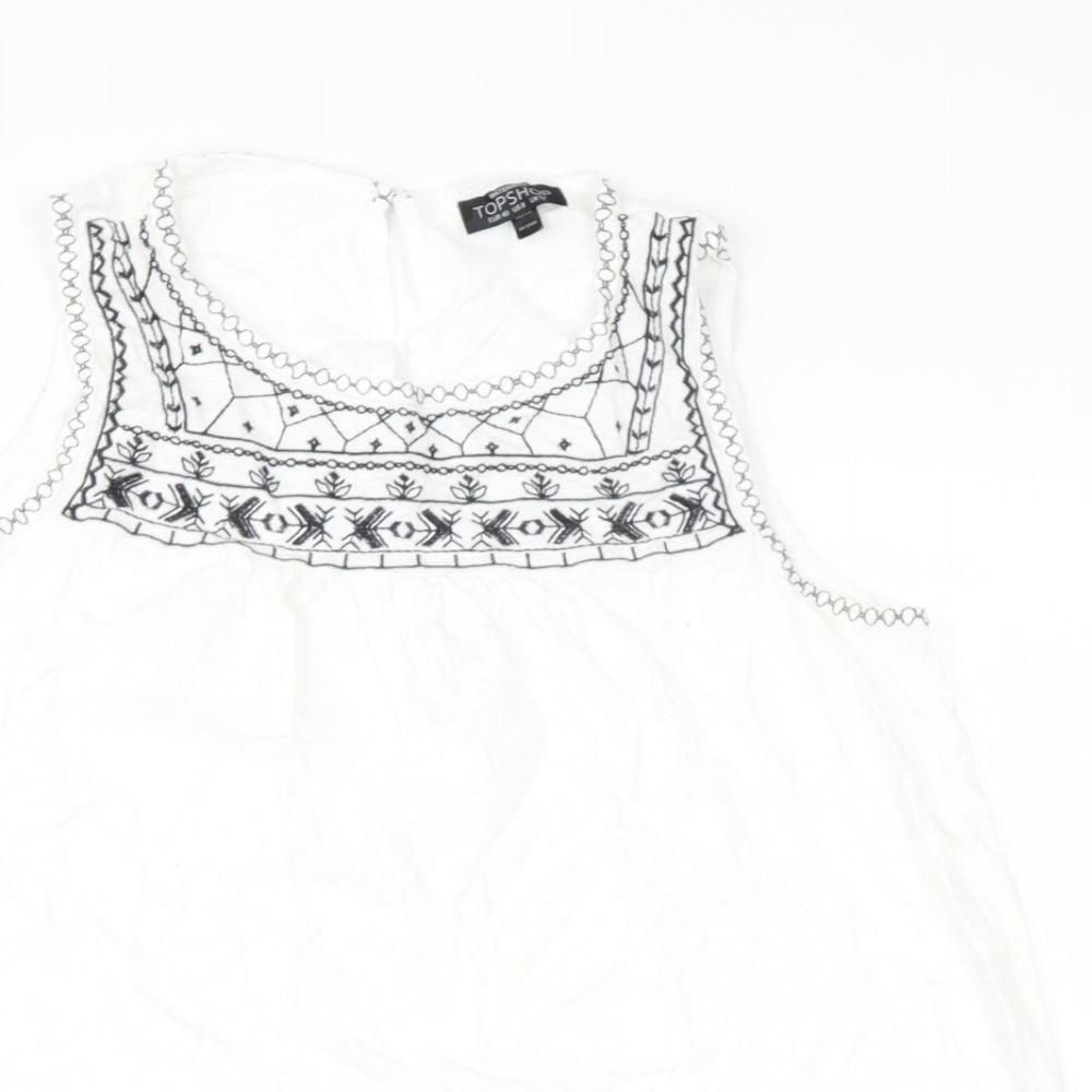 Topshop Womens White  Polyester Basic Blouse Size 12 Round Neck