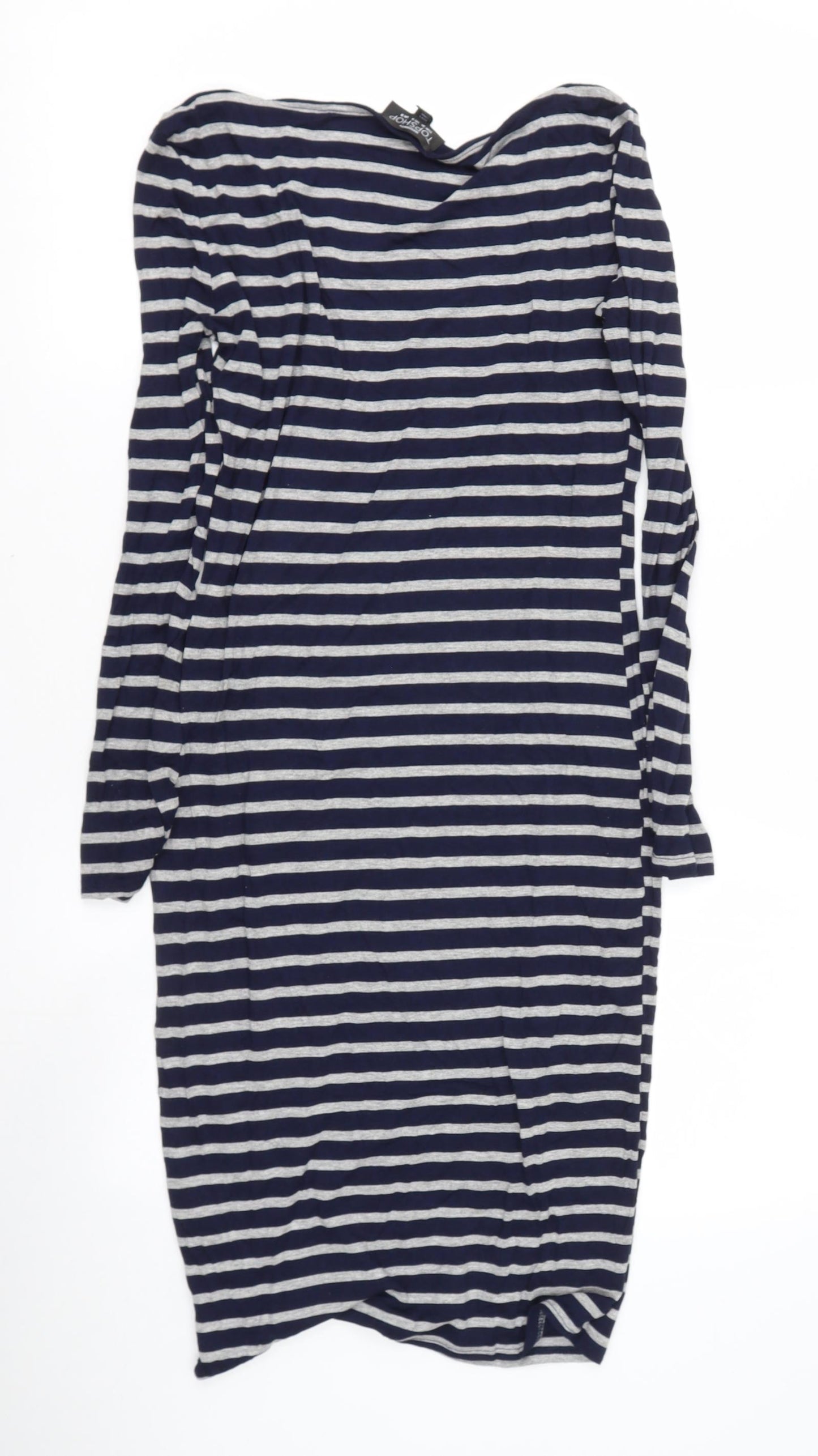 Topshop Womens Blue Striped Polyester Bodycon  Size 8  Round Neck