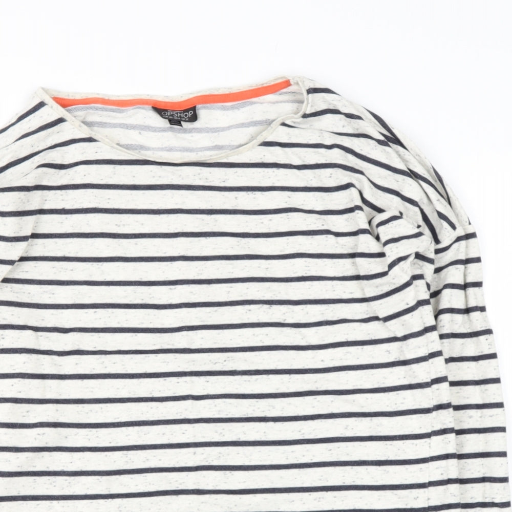 Topshop Womens Black Round Neck Striped Cotton Pullover Jumper Size 12
