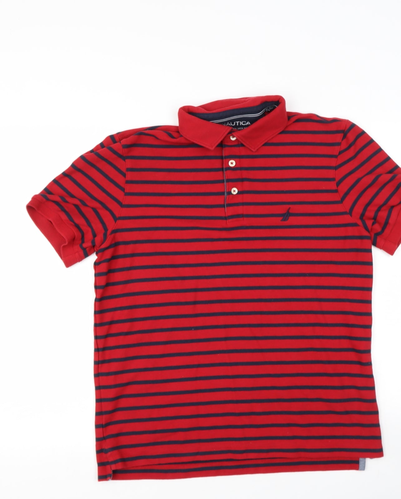 Nautica Mens Red Striped Cotton  Polo Size M Collared