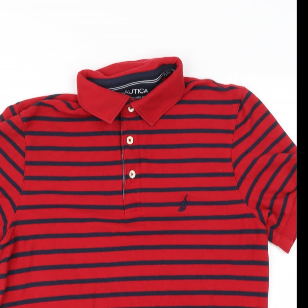 Nautica Mens Red Striped Cotton  Polo Size M Collared