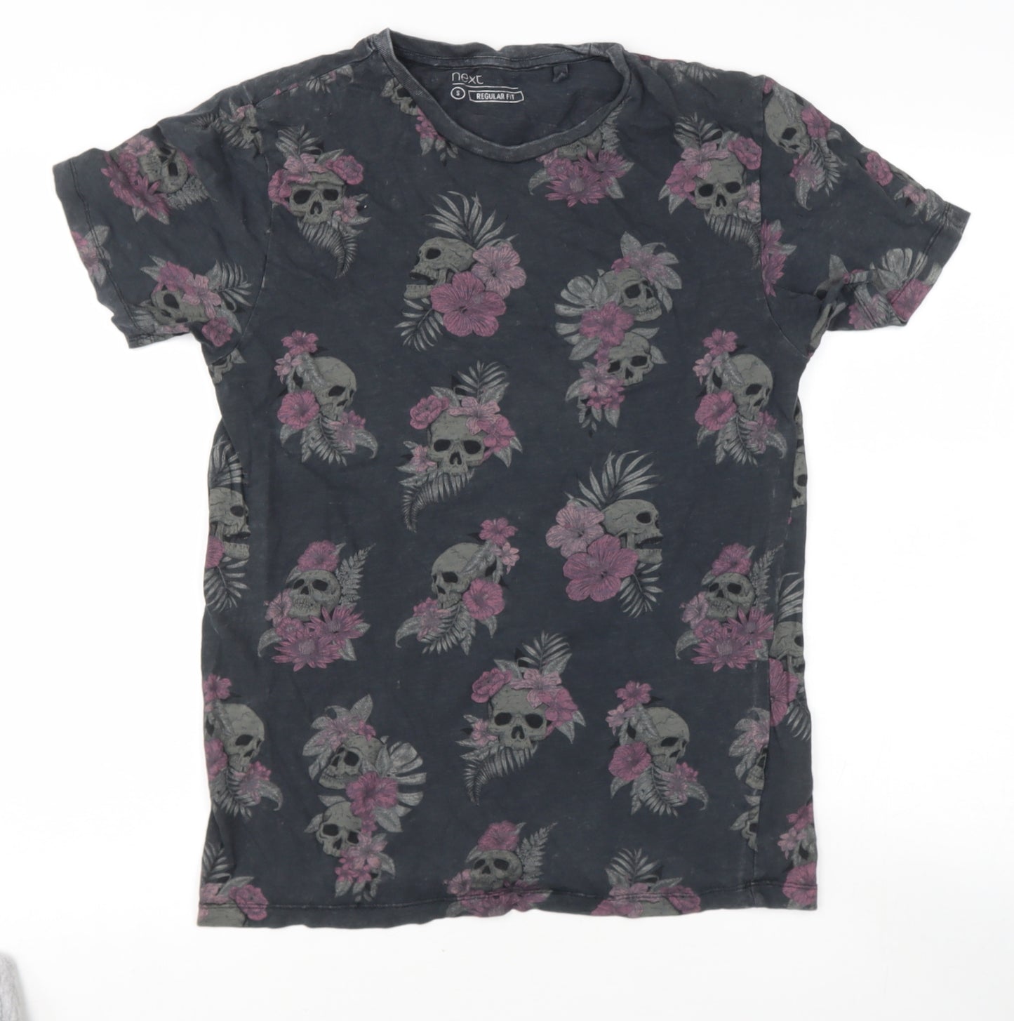 NEXT Mens Grey  Cotton  T-Shirt Size S Round Neck  - skeleton