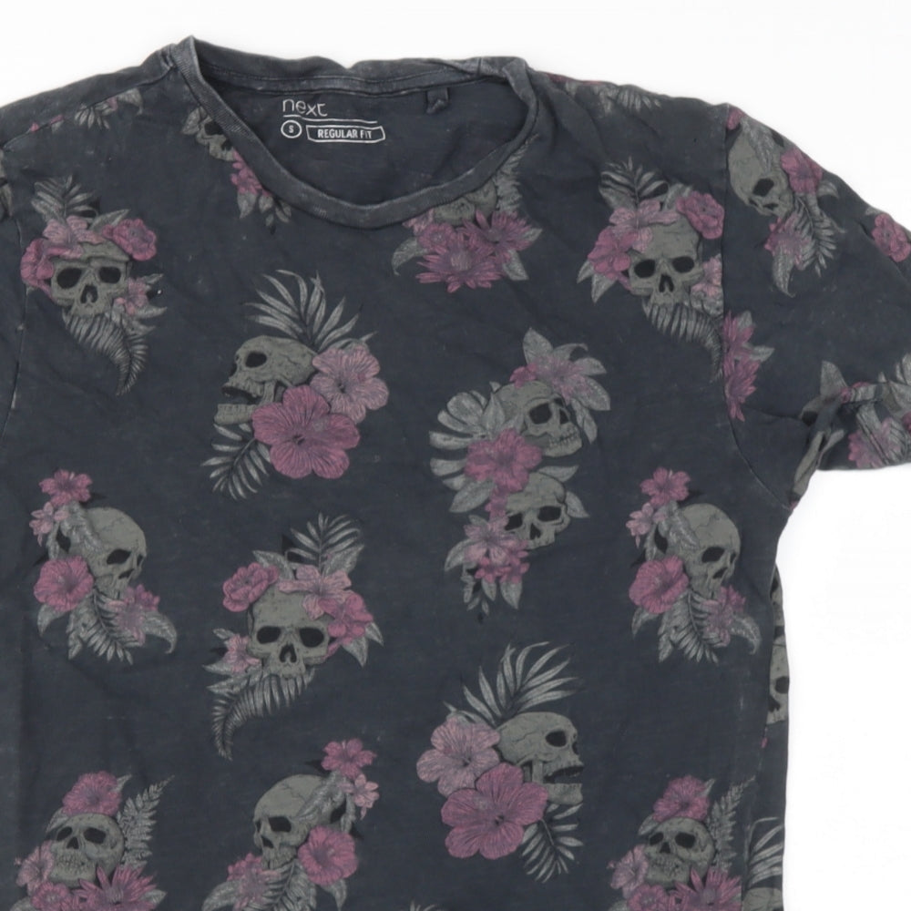 NEXT Mens Grey  Cotton  T-Shirt Size S Round Neck  - skeleton