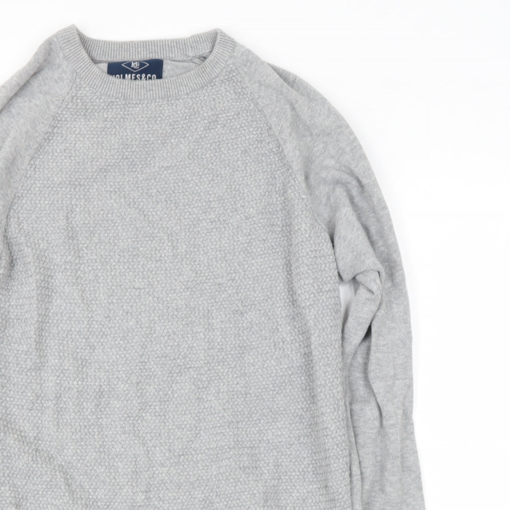 Holmes & Co Mens Grey Round Neck  Cotton Pullover Jumper Size M