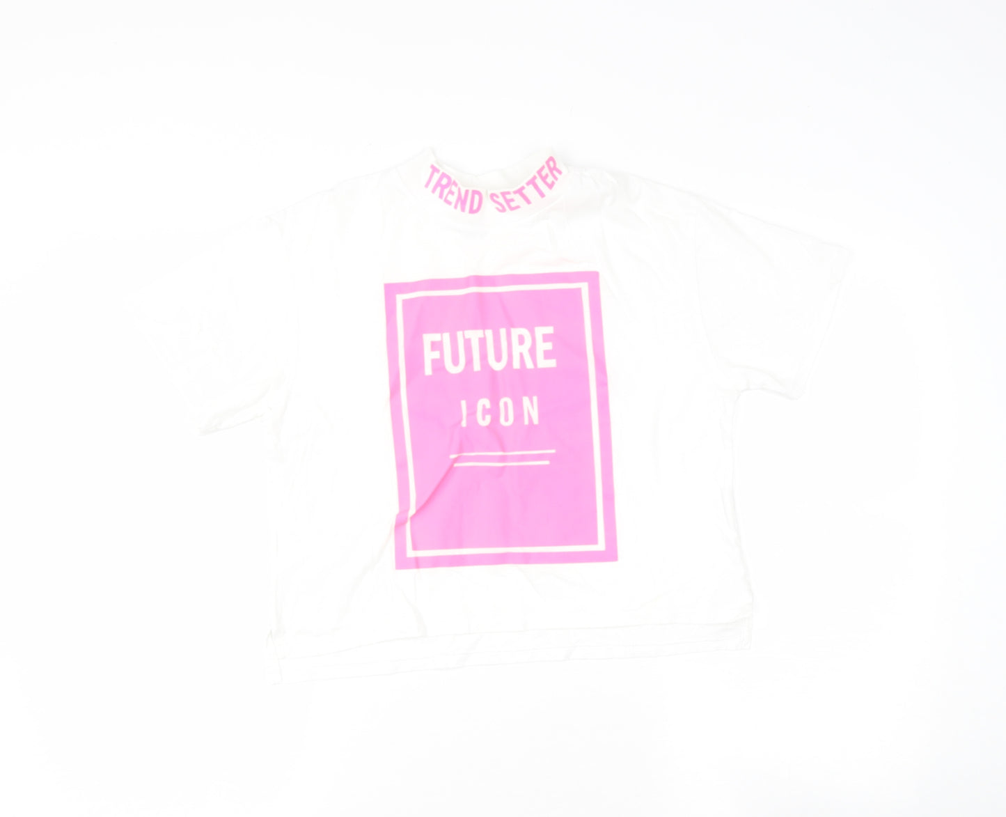 River Island Girls White  Cotton Basic T-Shirt Size 10-11 Years High Neck  - FUTURE