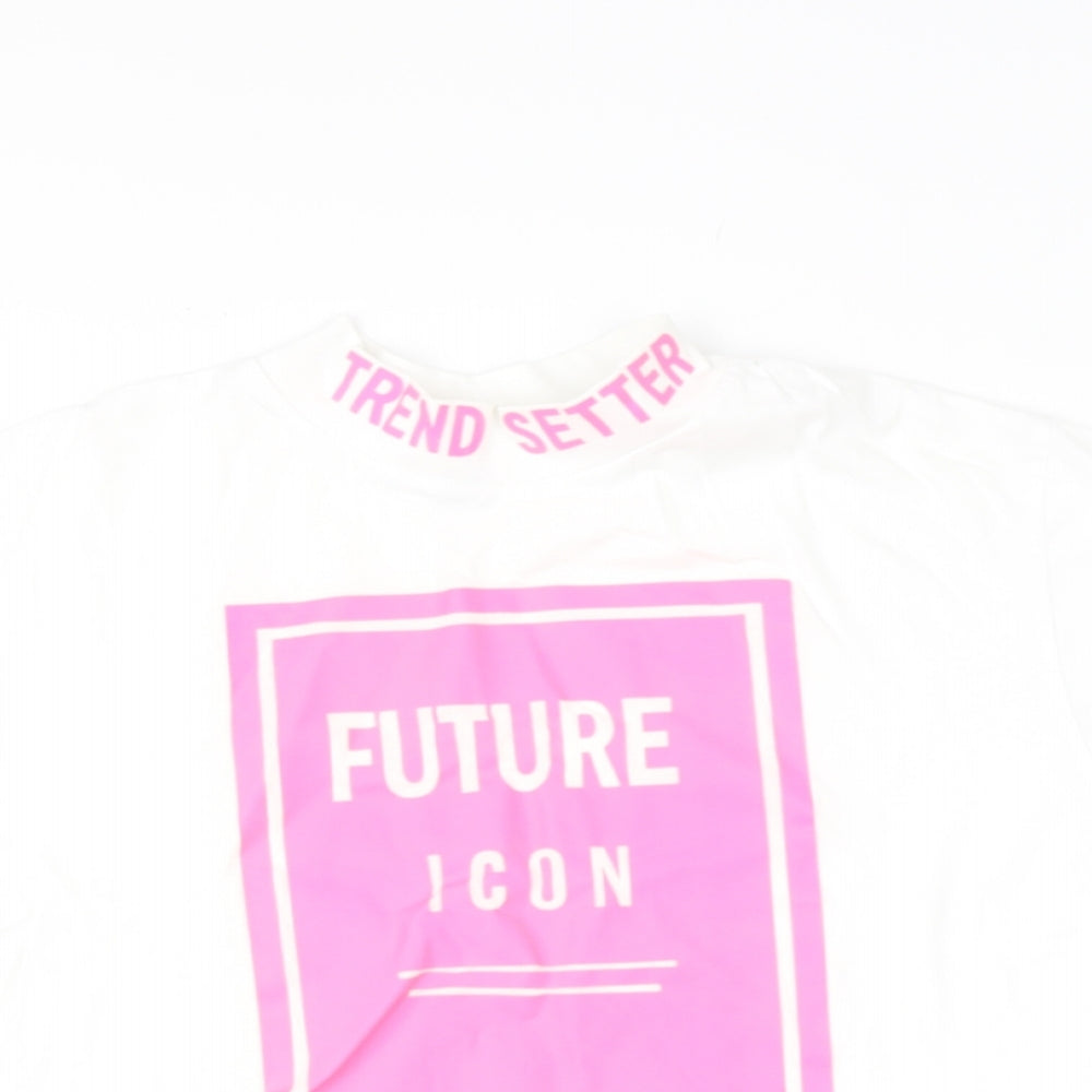 River Island Girls White  Cotton Basic T-Shirt Size 10-11 Years High Neck  - FUTURE