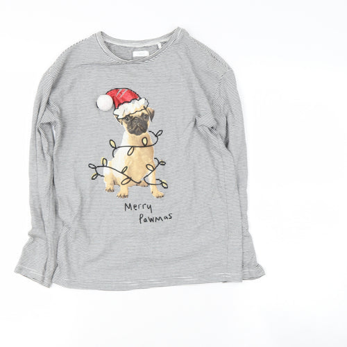 NEXT Girls Grey  Cotton Basic Casual Size 10 Years Round Neck  - Pug christmas