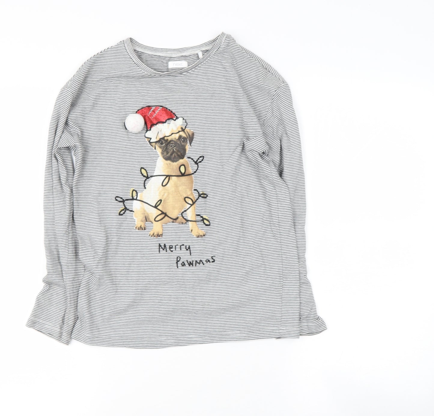 NEXT Girls Grey  Cotton Basic Casual Size 10 Years Round Neck  - Pug christmas