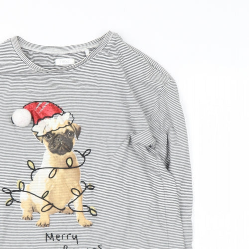 NEXT Girls Grey  Cotton Basic Casual Size 10 Years Round Neck  - Pug christmas