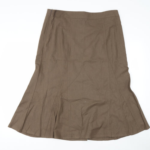 Papya Womens Brown  Linen Flare Skirt Size 16