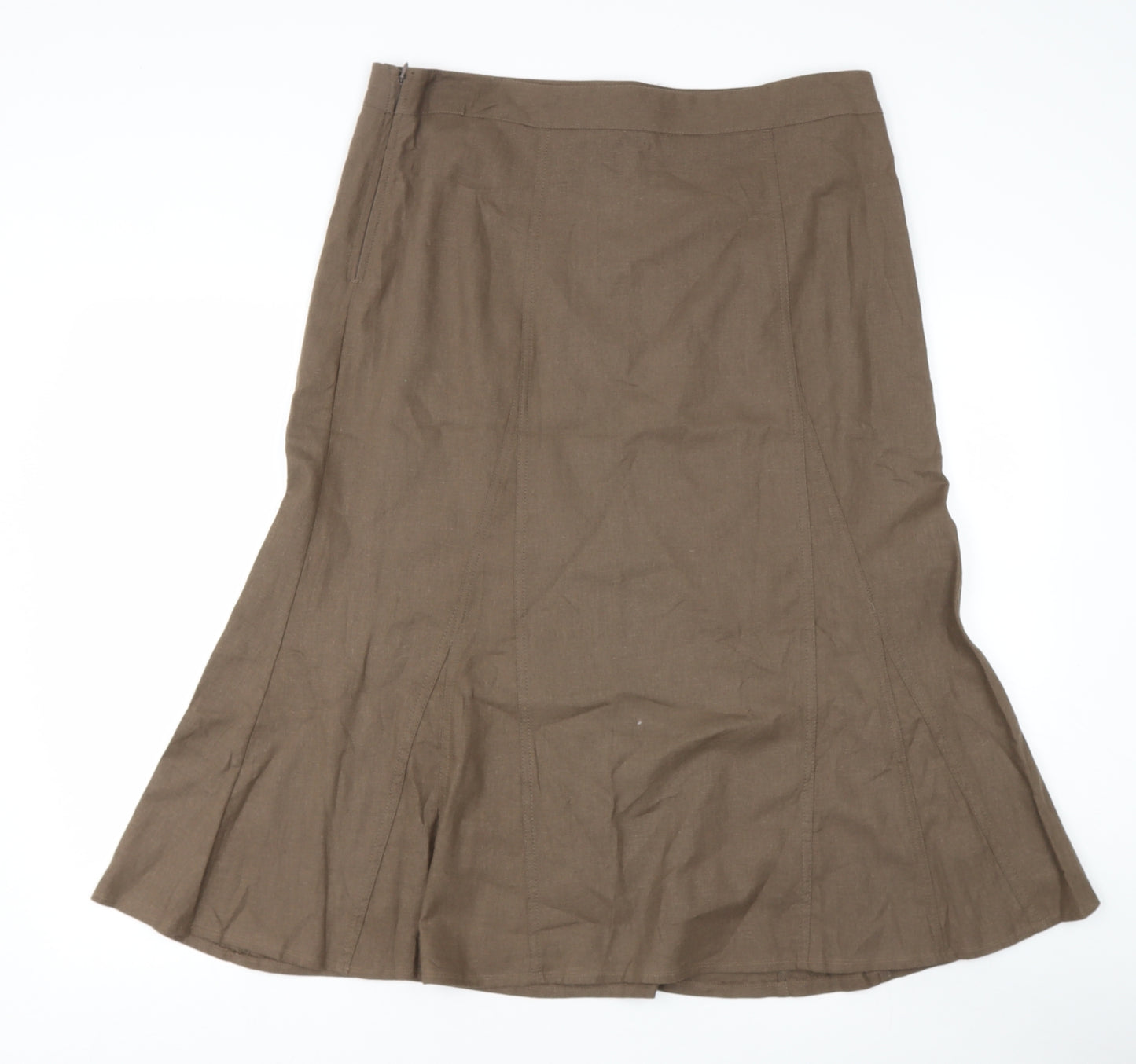 Papya Womens Brown  Linen Flare Skirt Size 16