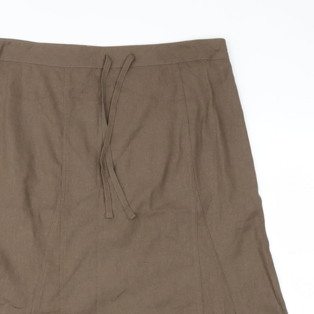 Papya Womens Brown  Linen Flare Skirt Size 16