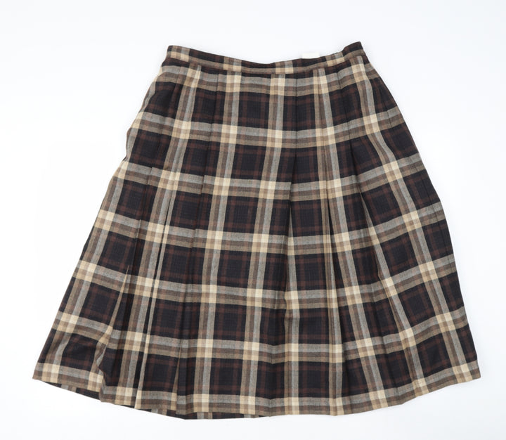 blanche Womens Brown Check Wool Flare Skirt Size L Regular