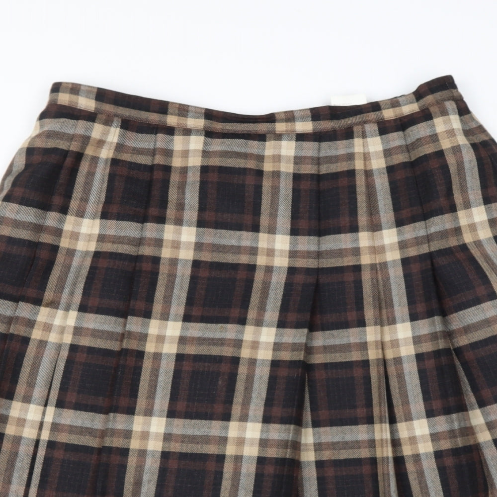 blanche Womens Brown Check Wool Flare Skirt Size L  Regular