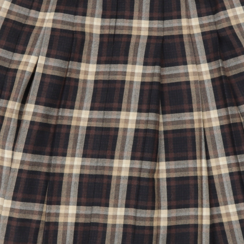 blanche Womens Brown Check Wool Flare Skirt Size L  Regular