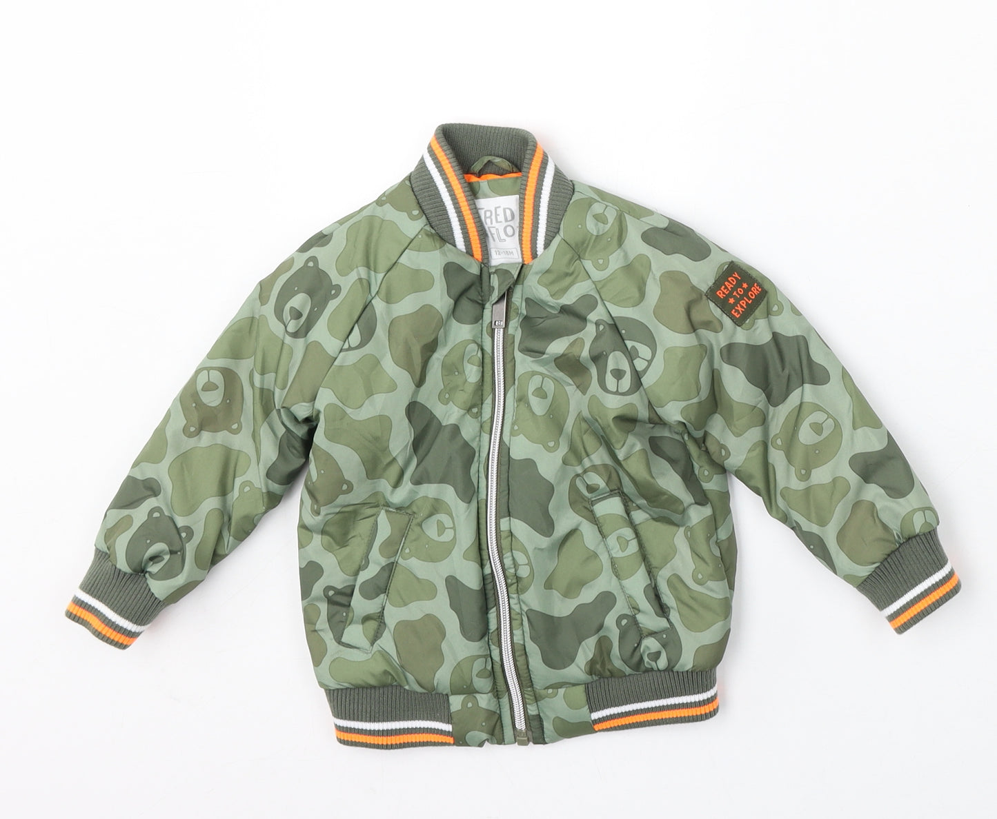 F&F Boys Green Camouflage  Bomber Jacket Jacket Size 12-18 Months   Zip