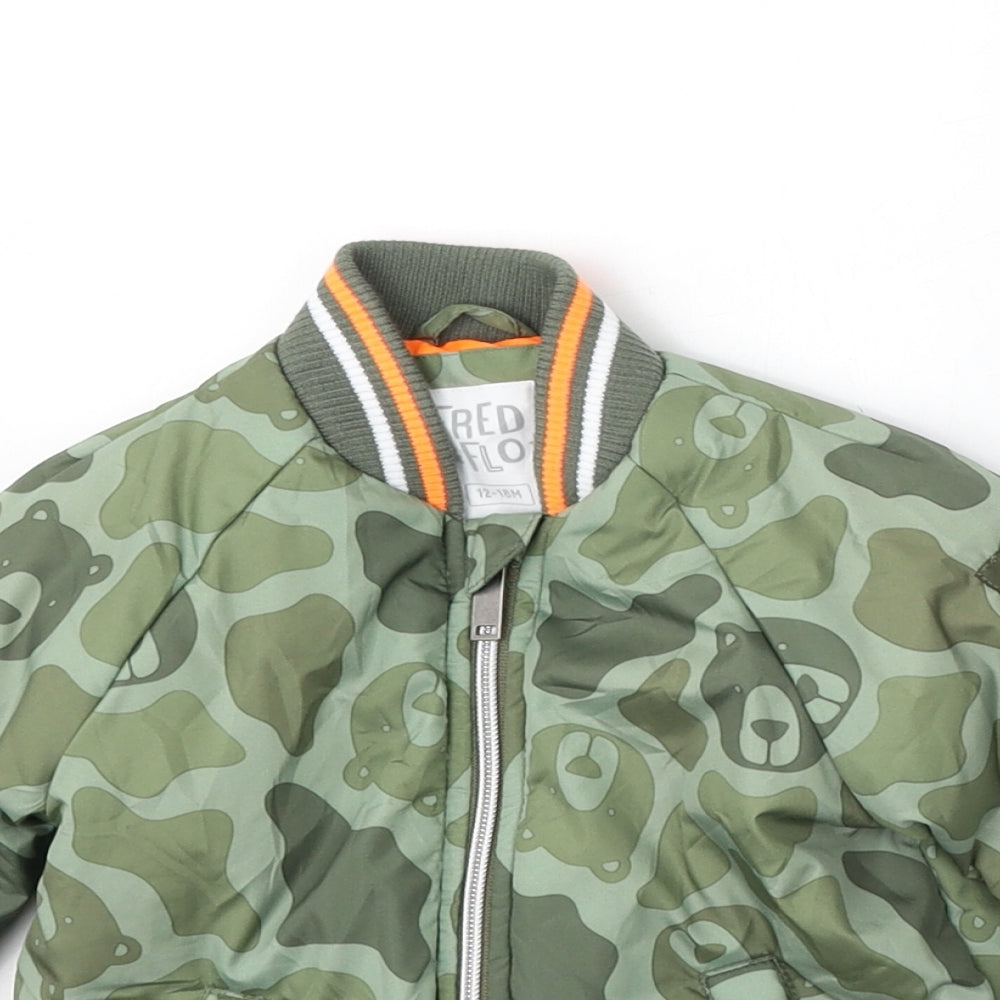 F&F Boys Green Camouflage  Bomber Jacket Jacket Size 12-18 Months   Zip