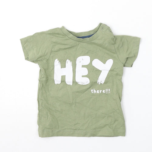 Matalan Boys Green  Cotton Basic T-Shirt Size 9-12 Months Round Neck