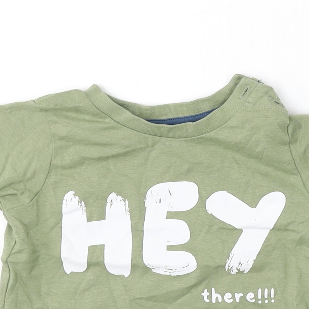 Matalan Boys Green  Cotton Basic T-Shirt Size 9-12 Months Round Neck