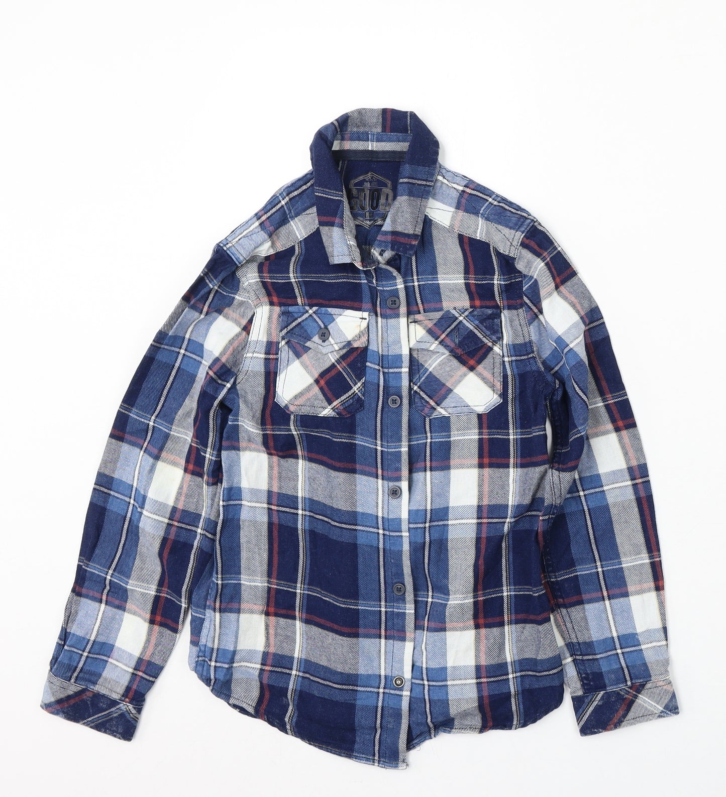 F&F Boys Multicoloured Plaid Cotton Basic Button-Up Size 8-9 Years Collared Button