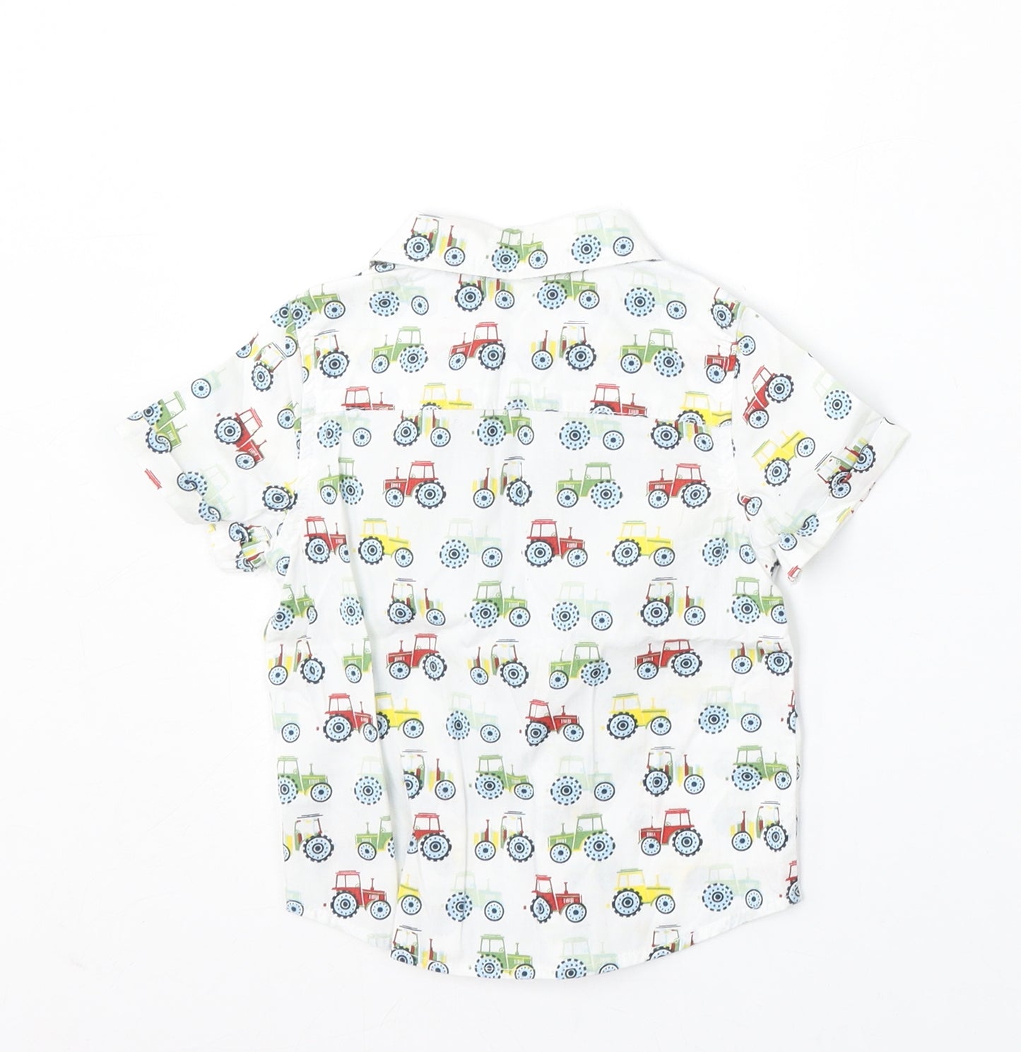 M&Co Boys White Geometric Cotton Basic Button-Up Size 9-12 Months Collared