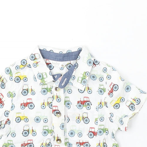 M&Co Boys White Geometric Cotton Basic Button-Up Size 9-12 Months Collared
