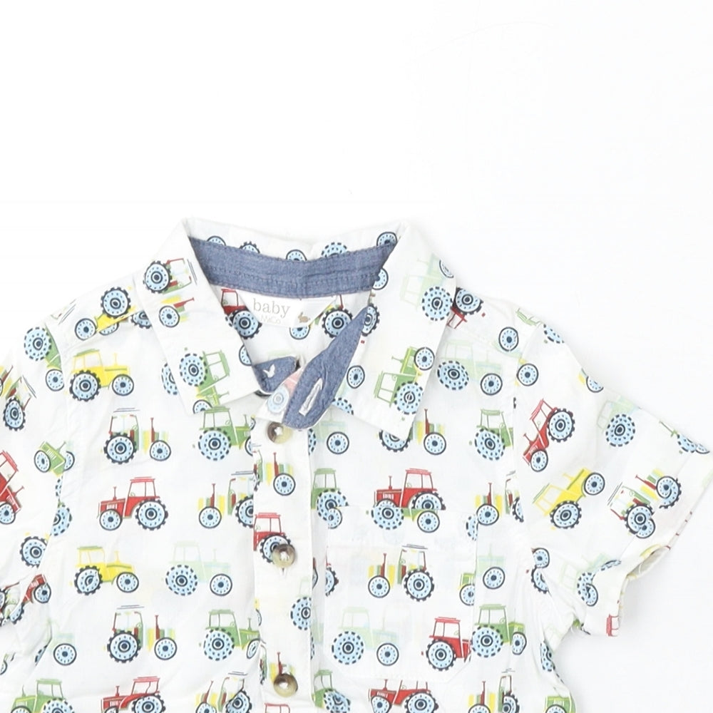 M&Co Boys White Geometric Cotton Basic Button-Up Size 9-12 Months Collared
