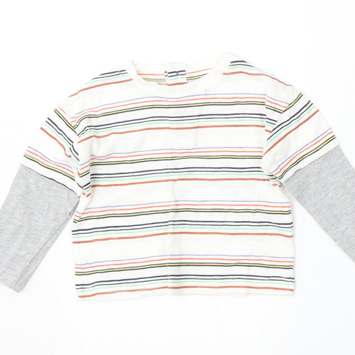 Leigh Tucker Boys Multicoloured Striped Cotton Basic T-Shirt Size 3-6 Months Round Neck