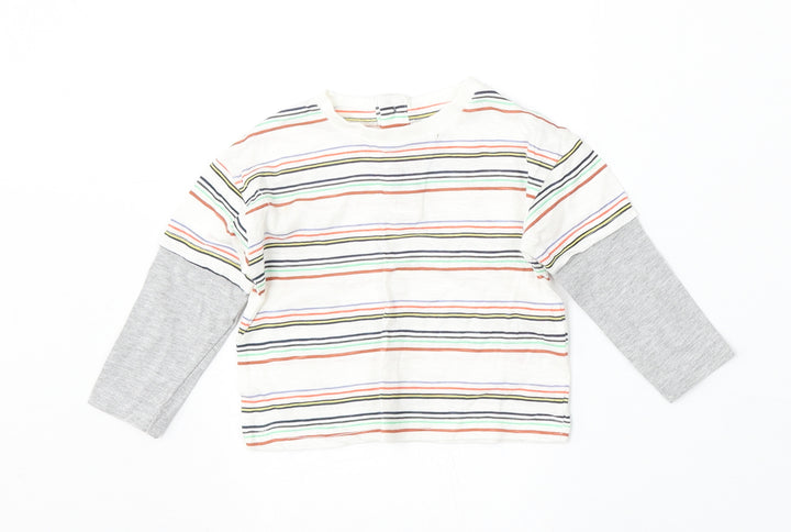 Leigh Tucker Boys Multicoloured Striped Cotton Basic T-Shirt Size 3-6 Months Round Neck