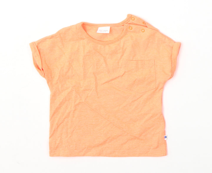 NEXT Girls Orange  Cotton Basic T-Shirt Size 6-9 Months Round Neck