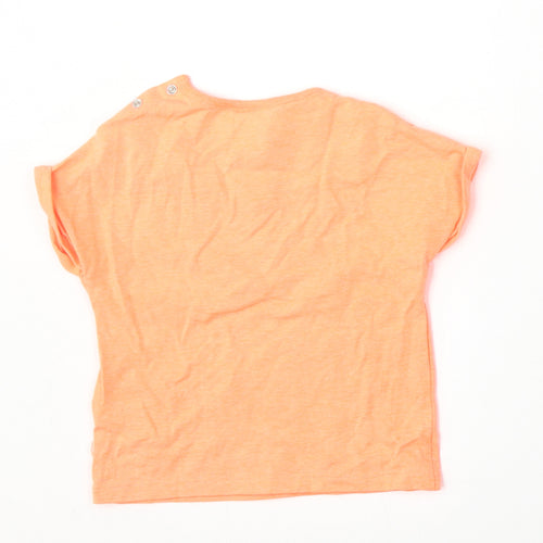 NEXT Girls Orange  Cotton Basic T-Shirt Size 6-9 Months Round Neck
