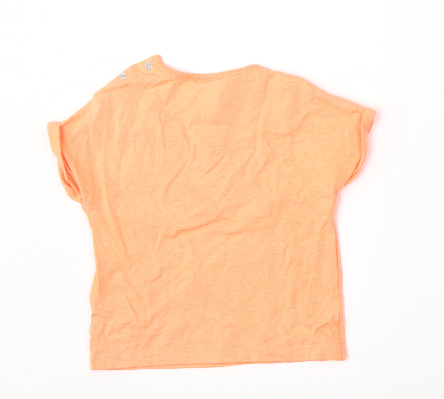 NEXT Girls Orange  Cotton Basic T-Shirt Size 6-9 Months Round Neck