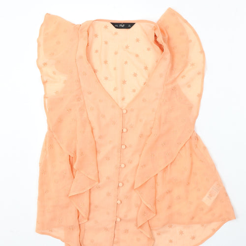 F&F Womens Orange  Polyester Basic Blouse Size 12 V-Neck