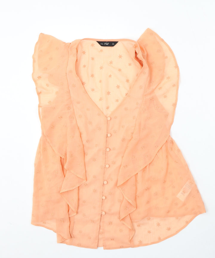 F&F Womens Orange  Polyester Basic Blouse Size 12 V-Neck