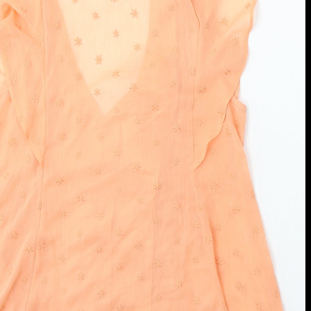 F&F Womens Orange  Polyester Basic Blouse Size 12 V-Neck