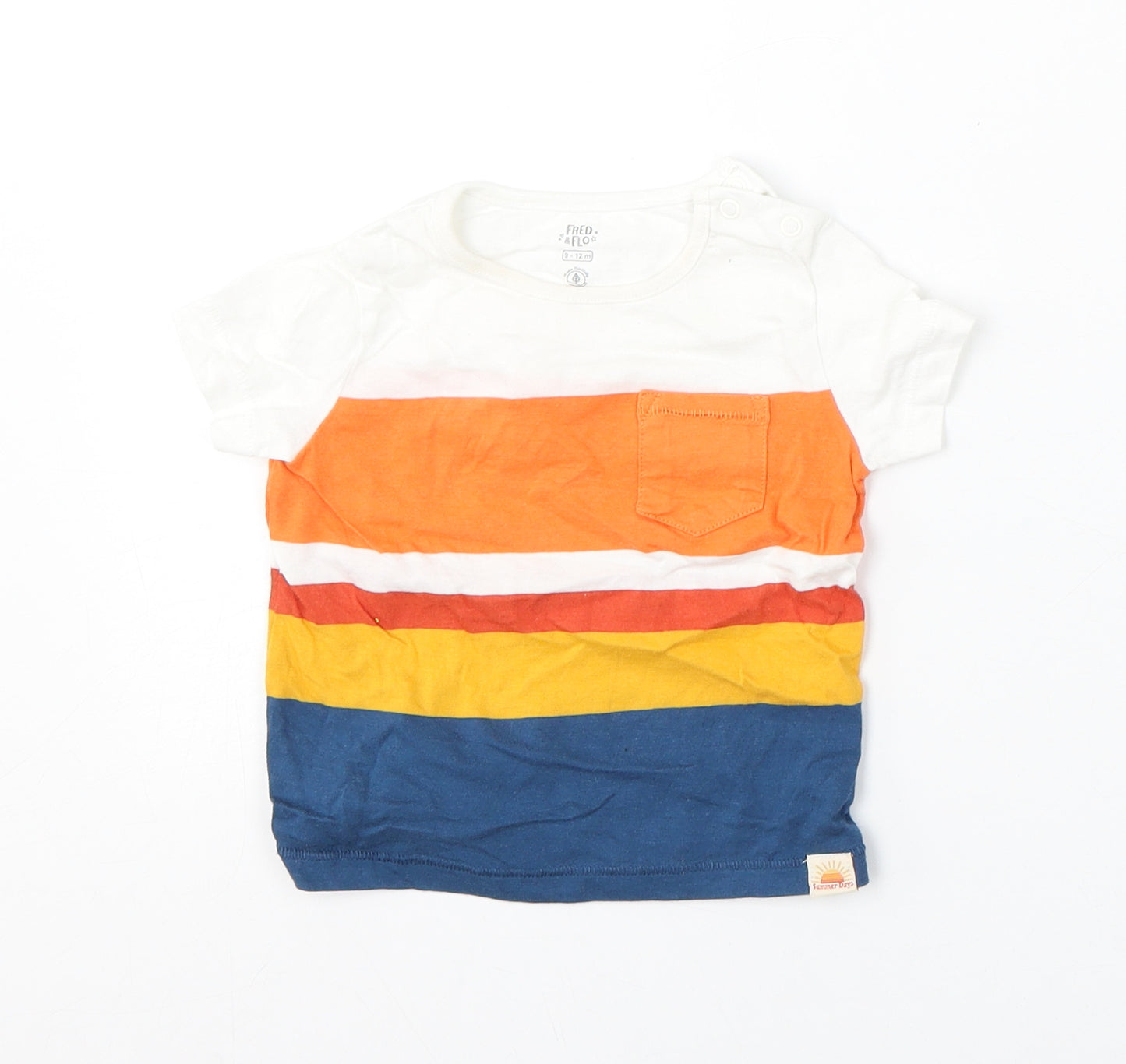 F&F Boys Multicoloured Striped Cotton Basic T-Shirt Size 9-12 Months Round Neck
