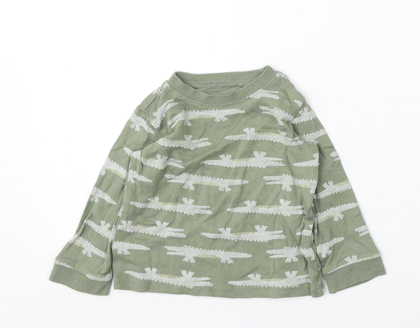 George Boys Green Geometric Cotton Basic T-Shirt Size 9-12 Months Round Neck