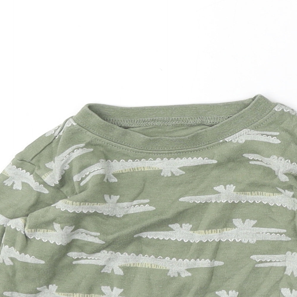 George Boys Green Geometric Cotton Basic T-Shirt Size 9-12 Months Round Neck
