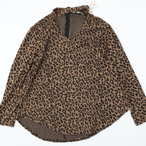 Gerard Womens Brown V-Neck Animal Print Polyester Pullover Jumper Size 12
