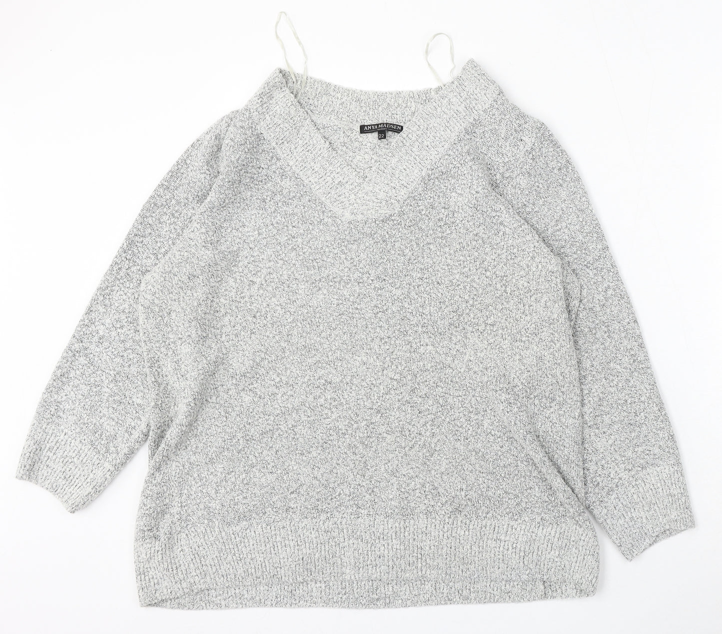 M&Co Womens Ivory V-Neck  Acrylic Pullover Jumper Size 22