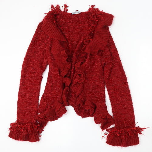 Laetitia Star Womens Red V-Neck  Wool Cardigan Jumper Size M