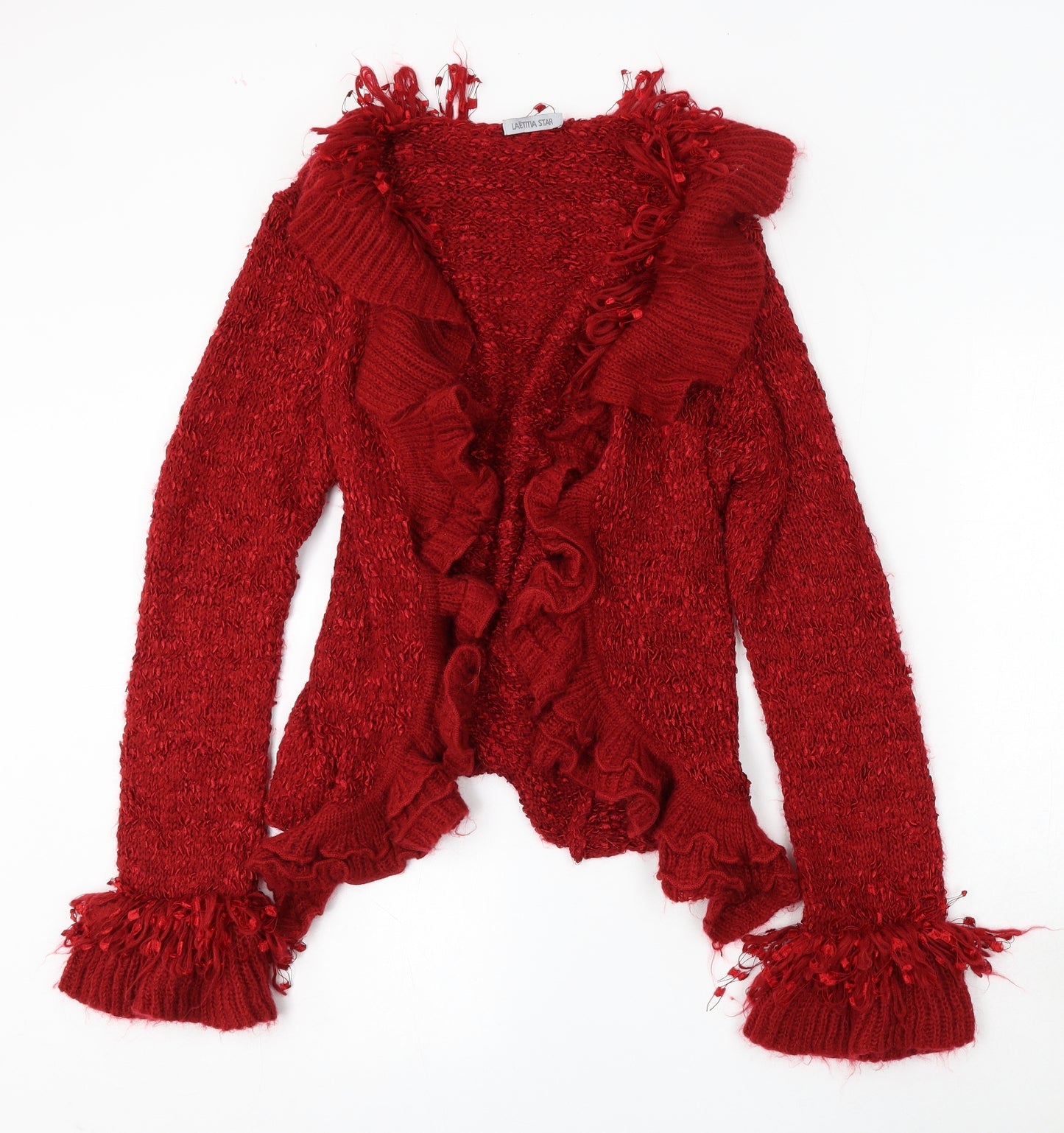 Laetitia Star Womens Red V-Neck  Wool Cardigan Jumper Size M