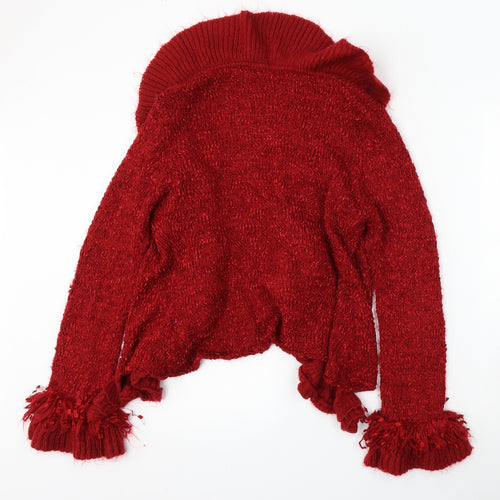 Laetitia Star Womens Red V-Neck  Wool Cardigan Jumper Size M