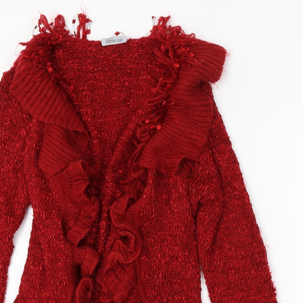 Laetitia Star Womens Red V-Neck  Wool Cardigan Jumper Size M