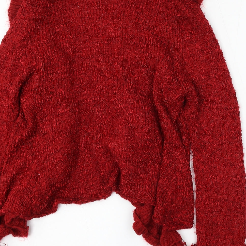 Laetitia Star Womens Red V-Neck  Wool Cardigan Jumper Size M