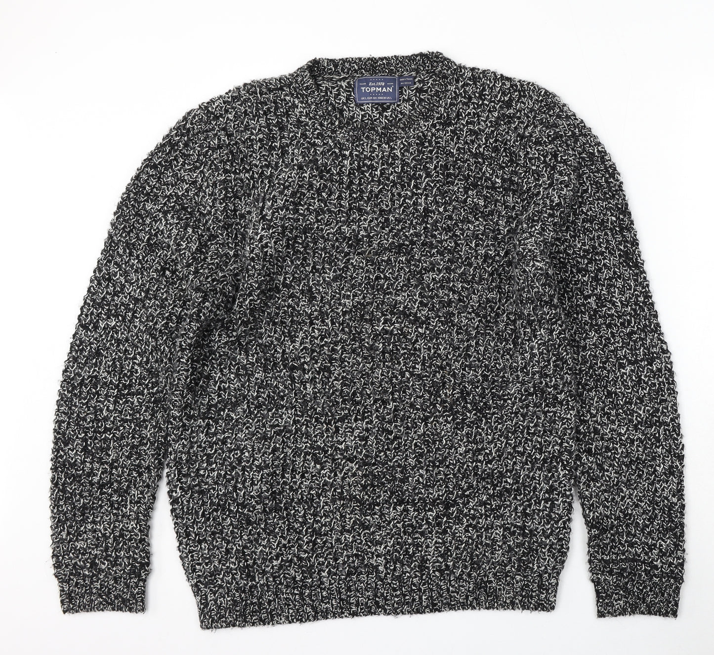 Topman Mens Black Round Neck  Acrylic Pullover Jumper Size L