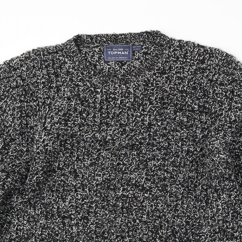 Topman Mens Black Round Neck  Acrylic Pullover Jumper Size L